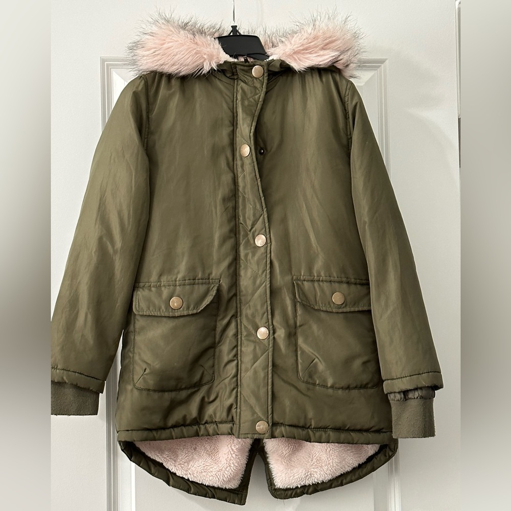 Treasure & Bond Girls Faux Fur Hooded Jacket
